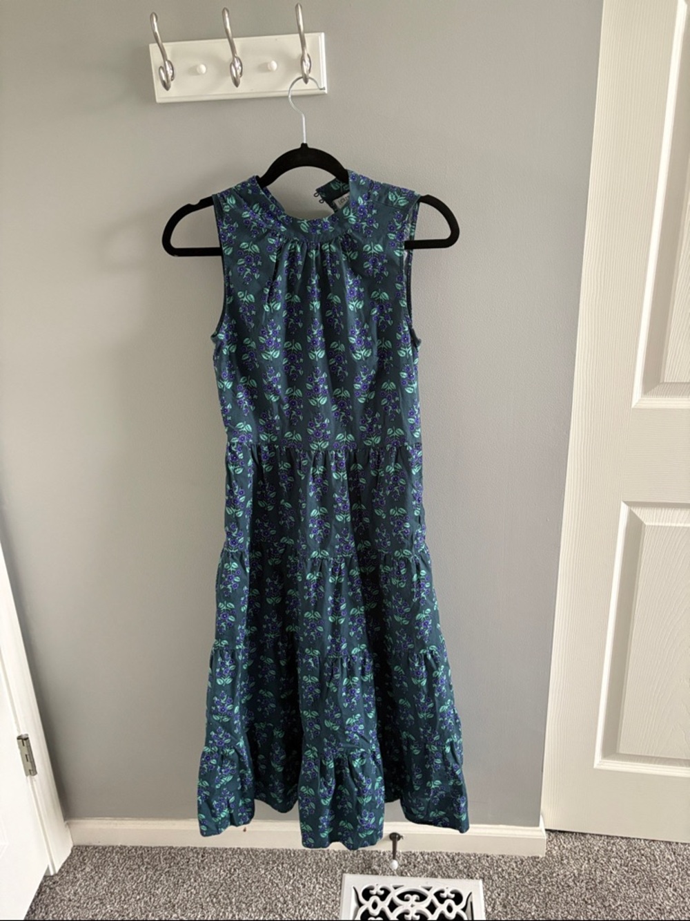 J. Crew Factory Navy Floral Sleeveless Tiered Midi Dress
